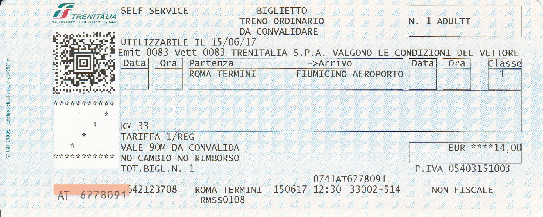 Zugfahrkarte von Rom nach Fiumicino
