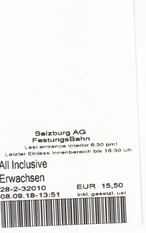 Salzburg 2018: Eintrittskarte Festung Hohensalzburg