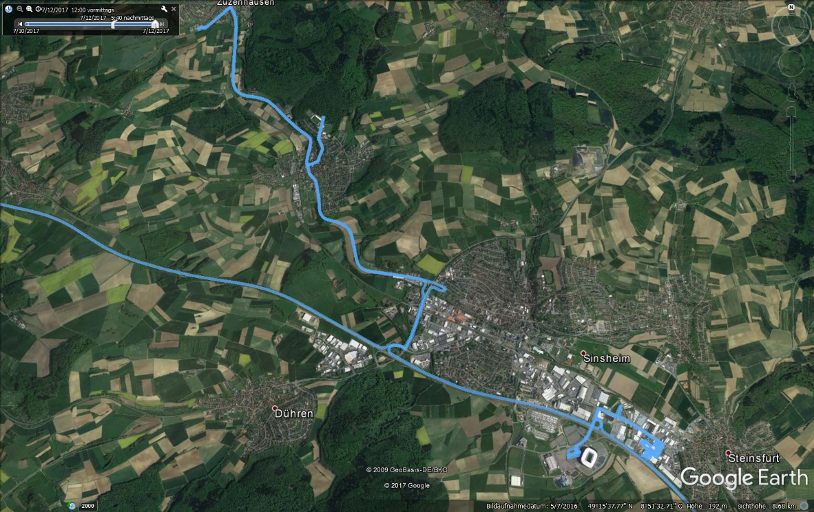 Fahrtstrecke in Sinsheim am 12.07.2017