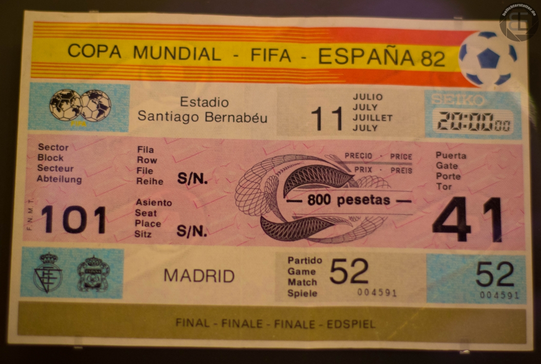 Eintrittskarte des WM-Endspiels 1982 im FIFA World Football Museum in Zürich